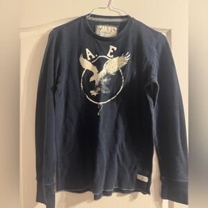 American Eagle Outfitters Navy Long Sleeve Tee with White Eagle Graphic